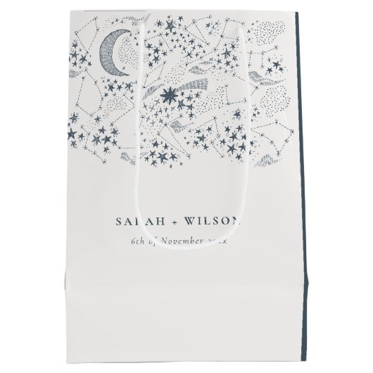 Elegant Celestial Navy Sterrennacht Moon Wedding Medium Cadeauzakje (Achterkant)