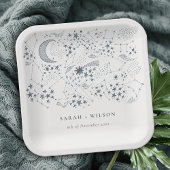 Elegant Celestial Navy Sterrennacht Moon Wedding Papieren Bordje