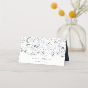 Elegant Celestial Navy Sterrennacht Moon Wedding Plaatskaartje