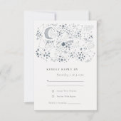 Elegant Celestial Navy Sterrennacht Moon Wedding RSVP Kaartje (Voorkant)