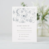 Elegant Celestial Navy Sterrennacht Moon Wedding RSVP Kaartje (Staand voorkant)