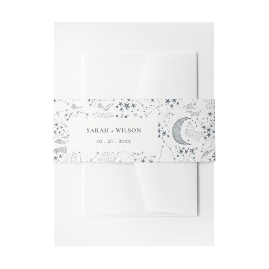 Elegant Celestial Navy Sterrennacht Moon Wedding Uitnodigingen Wikkel (Voorkant Voorbeeld)