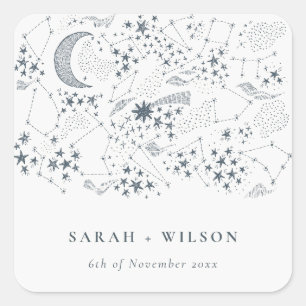 Elegant Celestial Navy Sterrennacht Moon Wedding Vierkante Sticker