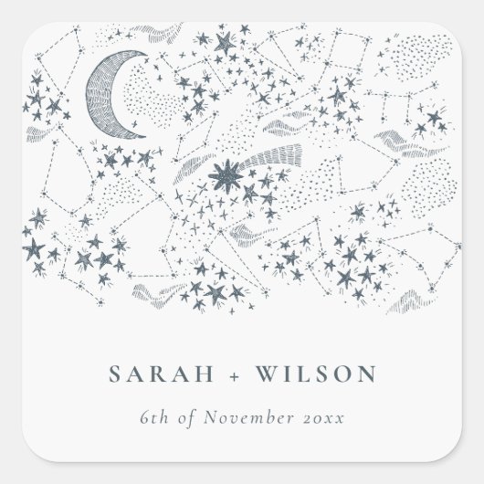 Elegant Celestial Navy Sterrennacht Moon Wedding Vierkante Sticker (Voorkant)
