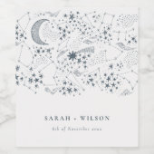 Elegant Celestial Navy Sterrennacht Moon Wedding Wijn Etiket (Enkel label)