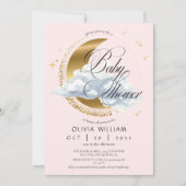 Elegant Celestial Pink Script Baby Shower  Kaart (Voorkant)