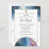 Elegant Celestial Waterverf Bat Mitzvah Kaart (Voorkant)