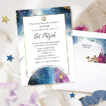 Elegant Celestial Waterverf Bat Mitzvah Kaart<br><div class="desc">Fijn vrienden en familie met dit prachtige en elegante Keltische thema Bat Mitzvah, uitnodiging! Het ontwerp met delicate waterverf kleurt creërend een fascinerende hemelachtergrond. Waterverf hemelse kaart met constellaties aan de ondergrens. Golden faux folie ster van David en lijst. Moderne handgeschreven kalligrafie. Mooie achterkant met waterverf hemellichamen en floreel detail....</div>