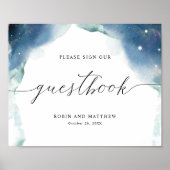 Elegant Celestial Waterverf Guestbook Sign Poster (Voorkant)