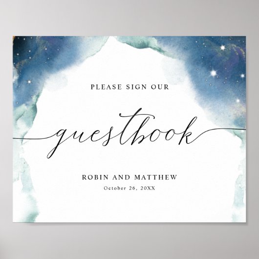 Elegant Celestial Waterverf Guestbook Sign Poster (Voorkant)