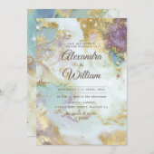 Elegant Celestial Waterverf Modern Gold Wedding Kaart (Voorkant / Achterkant)