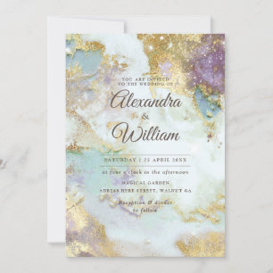Elegant Celestial Waterverf Modern Gold Wedding Kaart