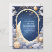 Elegant Celestial Waterverf Starry Lijst Wedding Kaart (Voorkant)