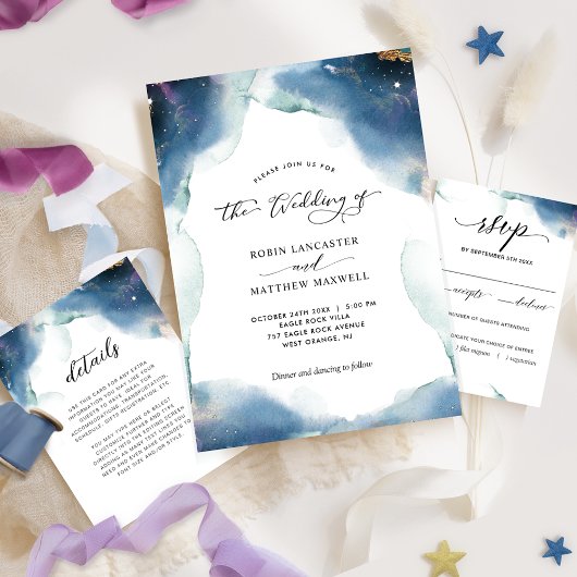 Elegant Celestial Waterverf Starry Lijst Wedding Kaart