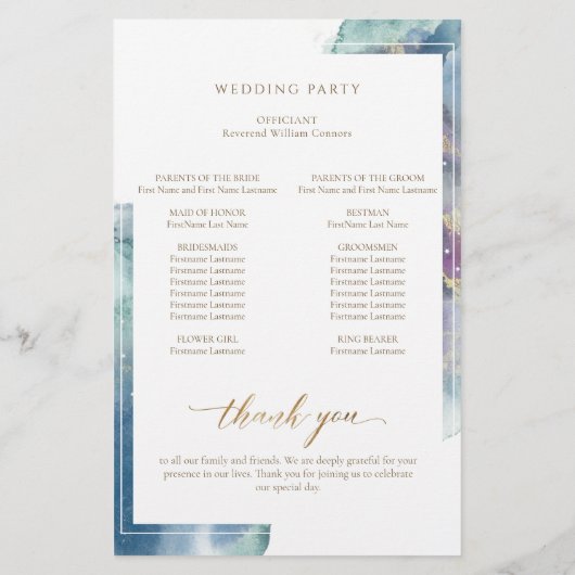Elegant Celestial Waterverf Wedding Programme (Achterkant)