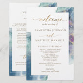 Elegant Celestial Waterverf Wedding Programme (Voorkant / Achterkant)