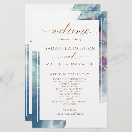 Elegant Celestial Waterverf Wedding Programme (Voorkant / Achterkant)