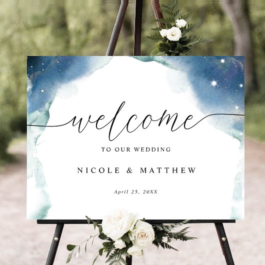 Elegant Celestial Waterverf Wedding Welcome Sign Poster