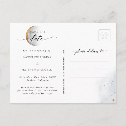 Elegant Celestial Wedding Save the Date Briefkaart (Achterkant)