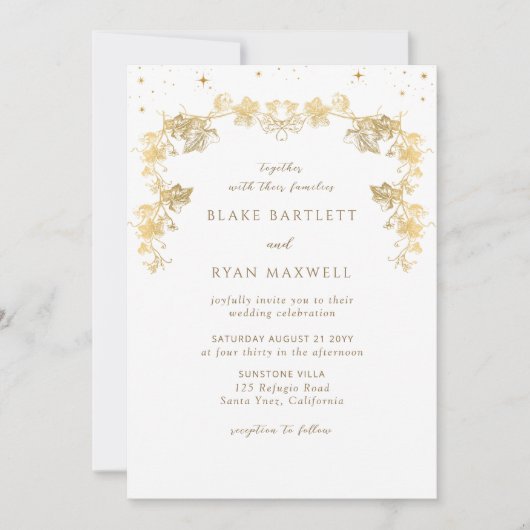 Elegant Celestial White, Gold Enchanding Wedding Kaart (Voorkant)