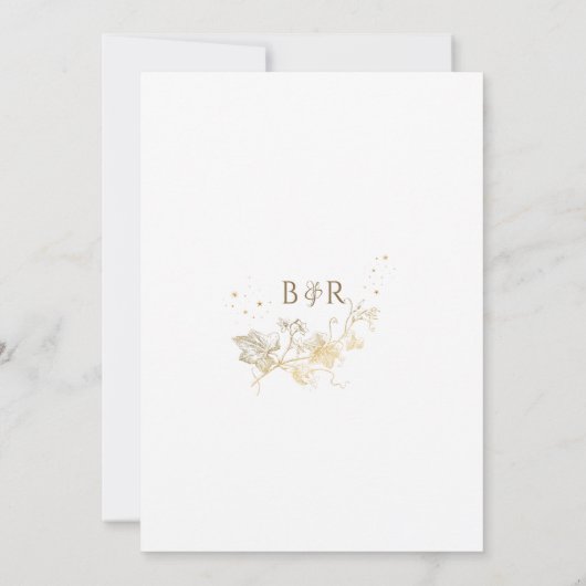 Elegant Celestial White, Gold Enchanding Wedding Kaart (Achterkant)