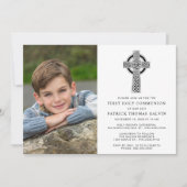 Elegant Celtic Cross Foto First Heilige Communie Kaart (Voorkant)