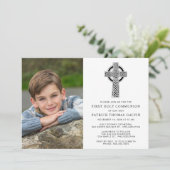 Elegant Celtic Cross Foto First Heilige Communie Kaart (Staand voorkant)