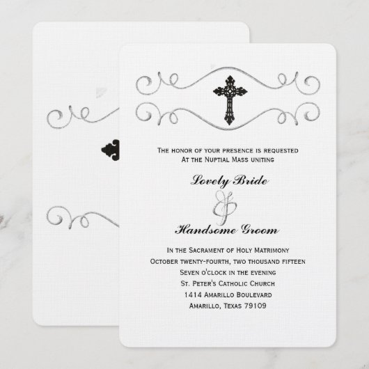 Elegant Celtic Cross katholieke bruiloft Uitnodigi Kaart (Voorkant / Achterkant)