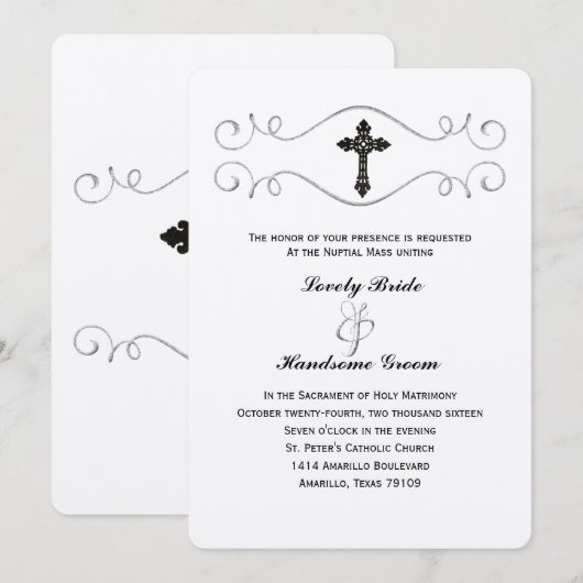 Elegant Celtic Cross katholieke bruiloft Uitnodigi Kaart (Voorkant / Achterkant)