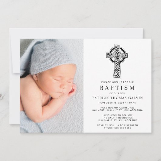 Elegant Celtic Cross Photo Baptisme Kaart (Voorkant)