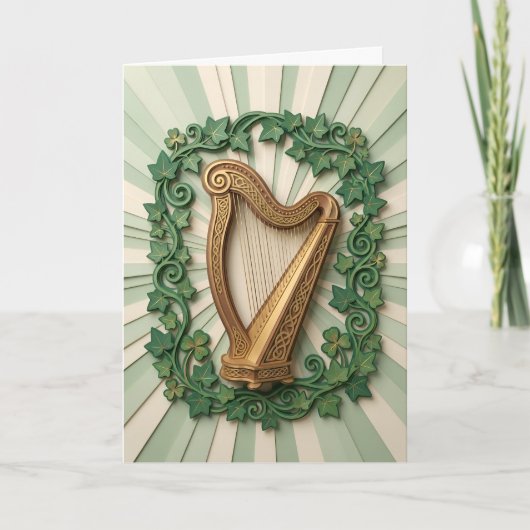 Elegant Celtic Harp Shamrock St Patricks Day Kaart (Voorkant)