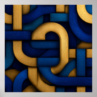 Elegant Celtic-Inspired Blue Gold Braided Abstract Poster
