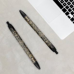 Elegant Celtic Pattern Black Gold Monogram Initiaa Zwarte Inkt Pen