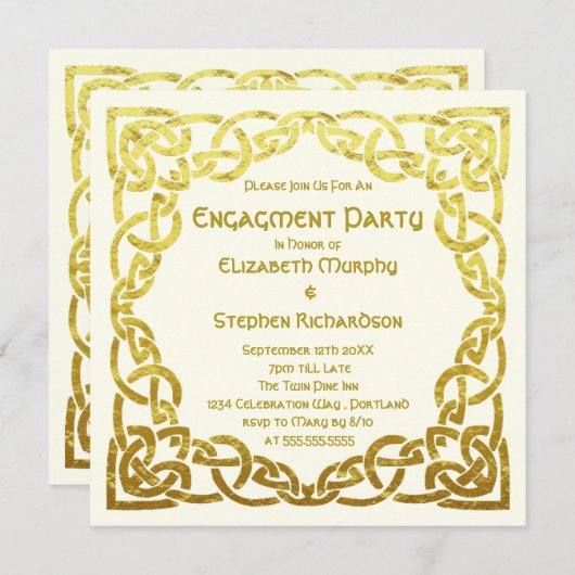 Elegant Celtic Wedding Gold | Engagement Party Kaart (Voorkant / Achterkant)