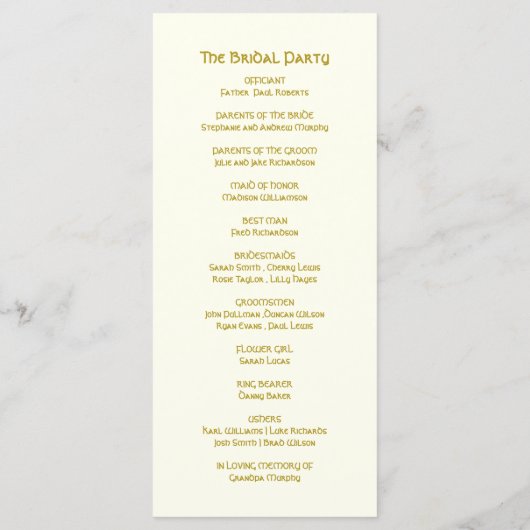 Elegant Celtic Wedding Gold | Programma Ceremony Programmakaart (Achterkant)