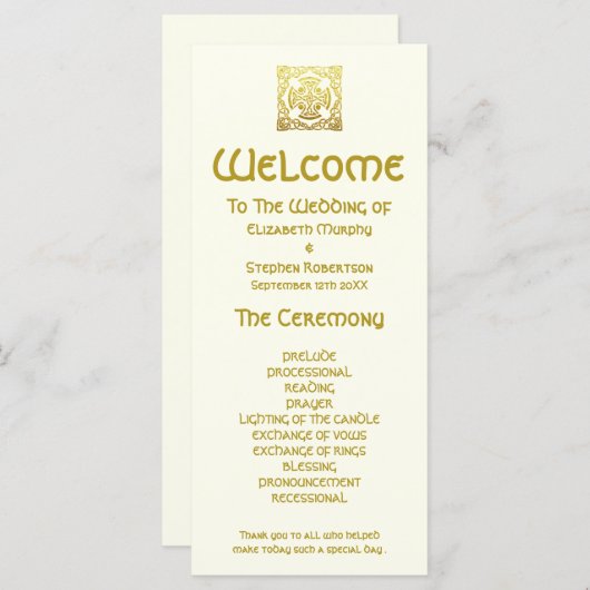 Elegant Celtic Wedding Gold | Programma Ceremony Programmakaart (Voorkant / Achterkant)