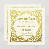 Elegant Celtic Wedding Ivory Faux Gold Celtic Knot Save The Date (Voorkant / Achterkant)