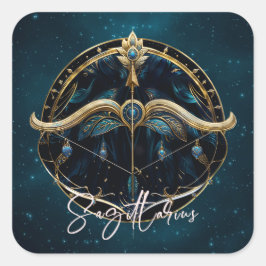 Elegant Centaur Zodiac Sign Zwart Goud Boogschutte Vierkante Sticker
