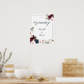 Elegant Ceremony Waterverf Burgundy Navy Floral Poster (Keuken)