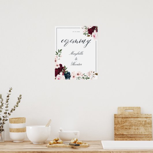 Elegant Ceremony Waterverf Burgundy Navy Floral Poster (Keuken)