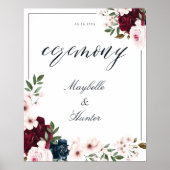 Elegant Ceremony Waterverf Burgundy Navy Floral Poster (Voorkant)