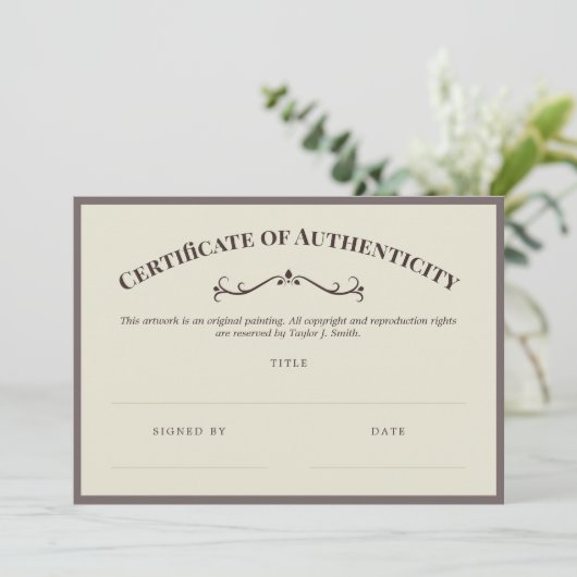 Elegant certificaat van echtheid (Staand voorkant)