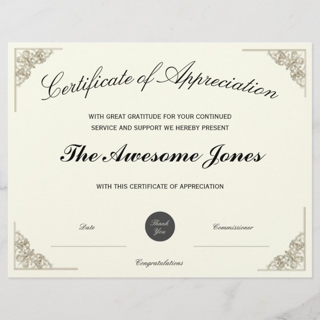 Elegant certificaat van waardering met aangepaste  (Voorkant)