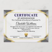 Elegant Certificate of Appreciation Award Template Informatiekaartje (Voorkant)