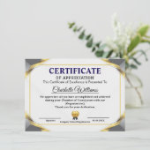 Elegant Certificate of Appreciation Award Template Informatiekaartje (Staand voorkant)