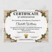 Elegant Certificate of Appreciation Award Template Informatiekaartje (Voorkant)