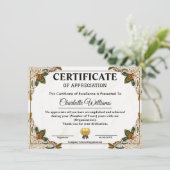 Elegant Certificate of Appreciation Award Template Informatiekaartje (Staand voorkant)