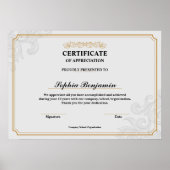 Elegant Certificate of Appreciation Gold Classic D Poster (Voorkant)