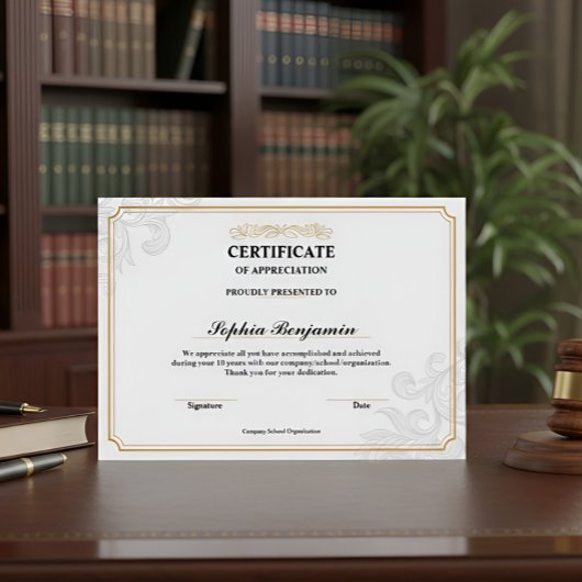 Elegant Certificate of Appreciation Gold Classic D Poster