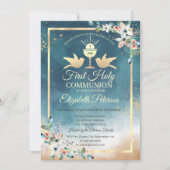 Elegant Chalice Floral Eerste Heilige Communie Kaart (Voorkant)